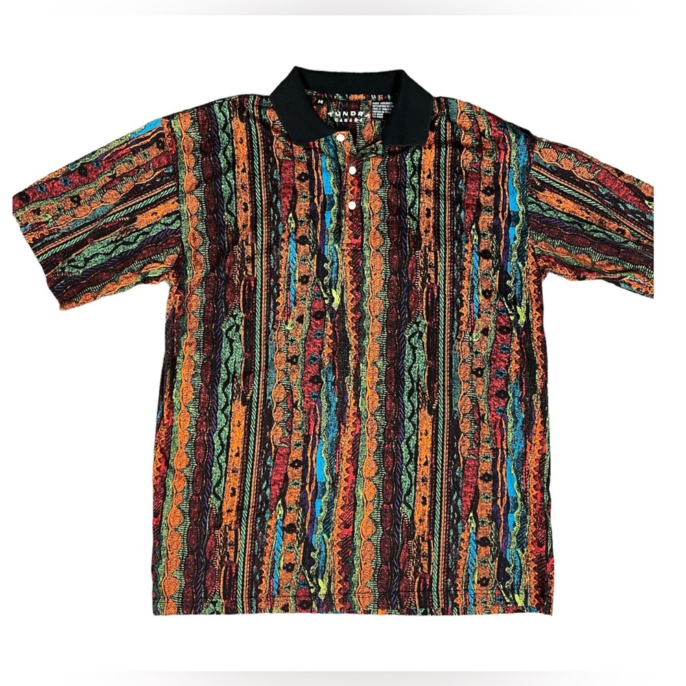 90s Vtg Tundra Canada Polo Shirt Hip Hop Biggie Style Rainbow Striped